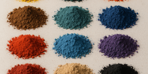 Piles of powder all different colors.