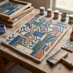 Hand-painted ceramic tiles with colorful geometric and botanical patterns